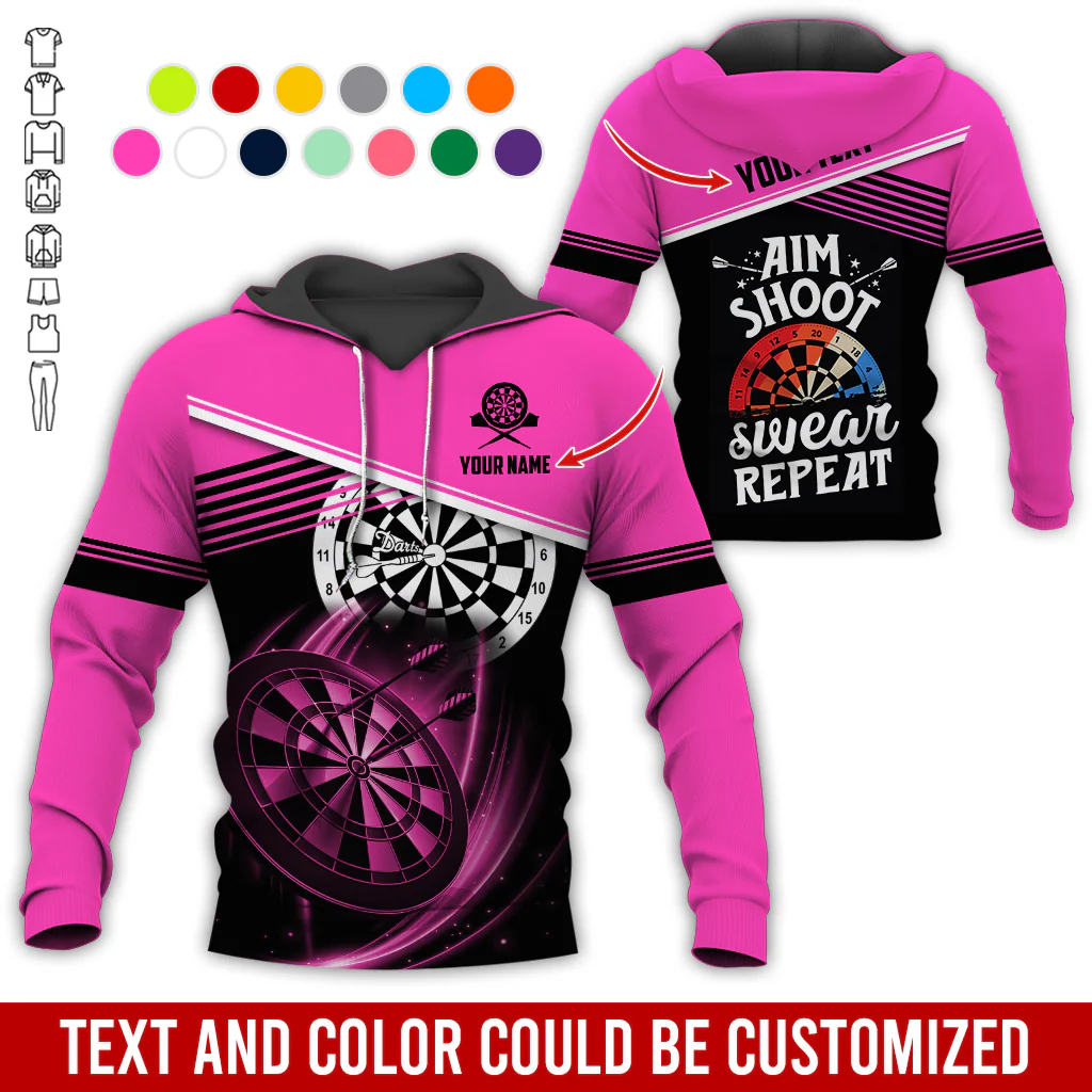 Customized Name & Text Darts Premium Hoodie, Aim Shoot Swear Repeat Darts Hoodie, Perfect Gift For Darts Lovers, Darts Player - Image 8