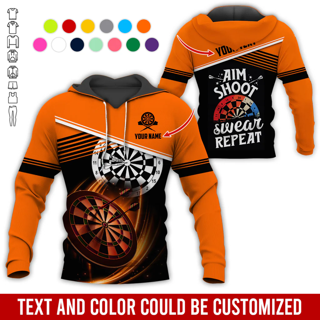 Customized Name & Text Darts Premium Hoodie, Aim Shoot Swear Repeat Darts Hoodie, Perfect Gift For Darts Lovers, Darts Player - Image 9