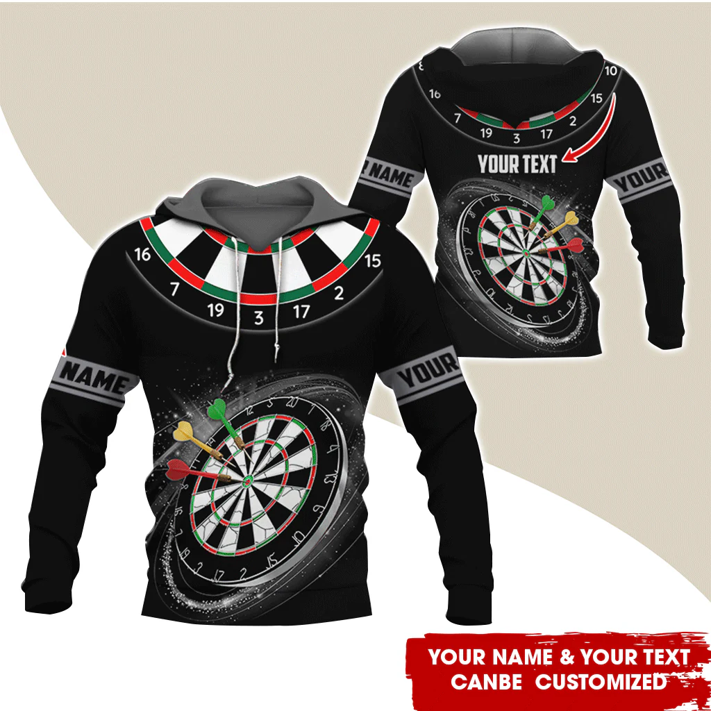Customized Name & Text Darts Premium Hoodie, Black Pattern Darts Hoodie, Perfect Gift For Darts Lovers, Darts Player - Image 2