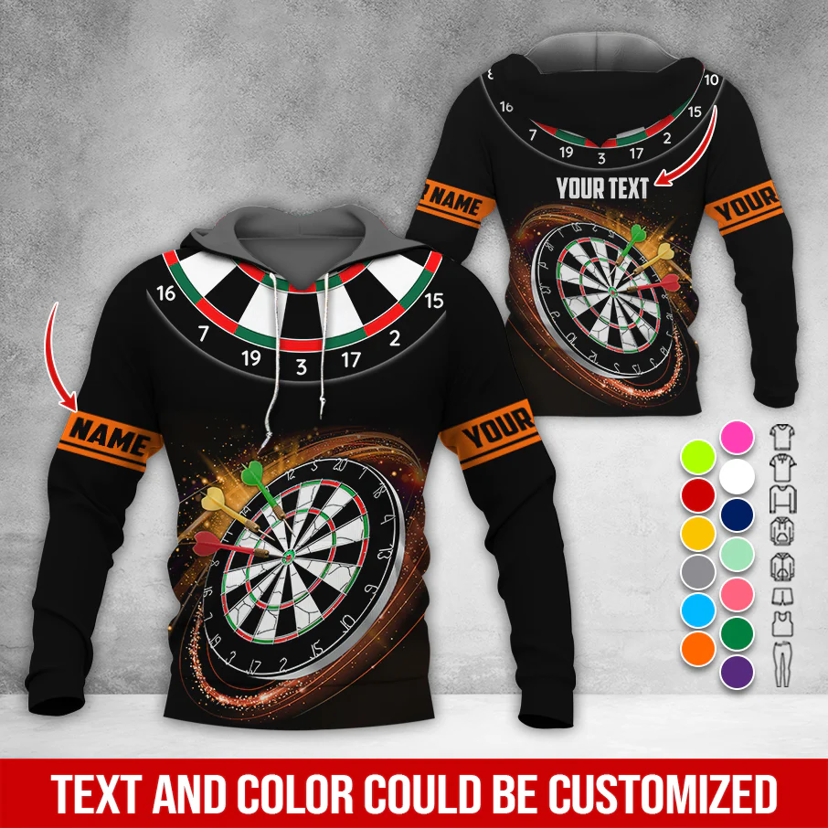 Customized Name & Text Darts Premium Hoodie, Black Pattern Darts Hoodie, Perfect Gift For Darts Lovers, Darts Player - Image 9