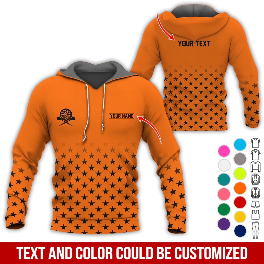 Customized Name & Text Darts Premium Hoodie, Black Stars Pattern Darts Hoodie, Perfect Gift For Darts Lovers, Darts Player - Image 11
