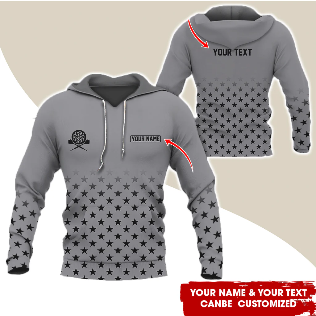 Customized Name & Text Darts Premium Hoodie, Black Stars Pattern Darts Hoodie, Perfect Gift For Darts Lovers, Darts Player - Image 2