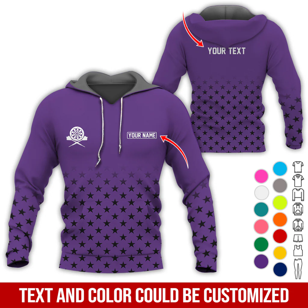 Customized Name & Text Darts Premium Hoodie, Black Stars Pattern Darts Hoodie, Perfect Gift For Darts Lovers, Darts Player - Image 3