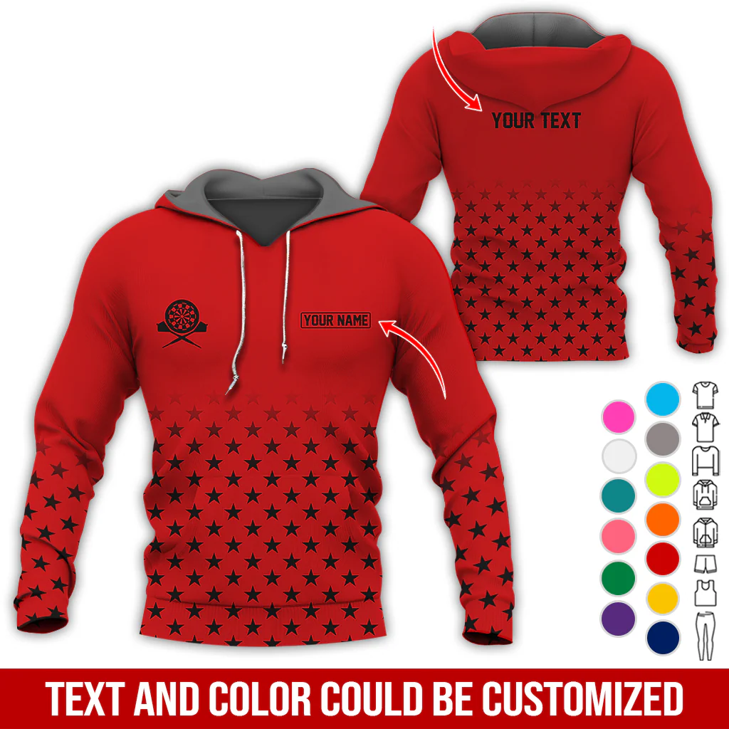 Customized Name & Text Darts Premium Hoodie, Black Stars Pattern Darts Hoodie, Perfect Gift For Darts Lovers, Darts Player - Image 4