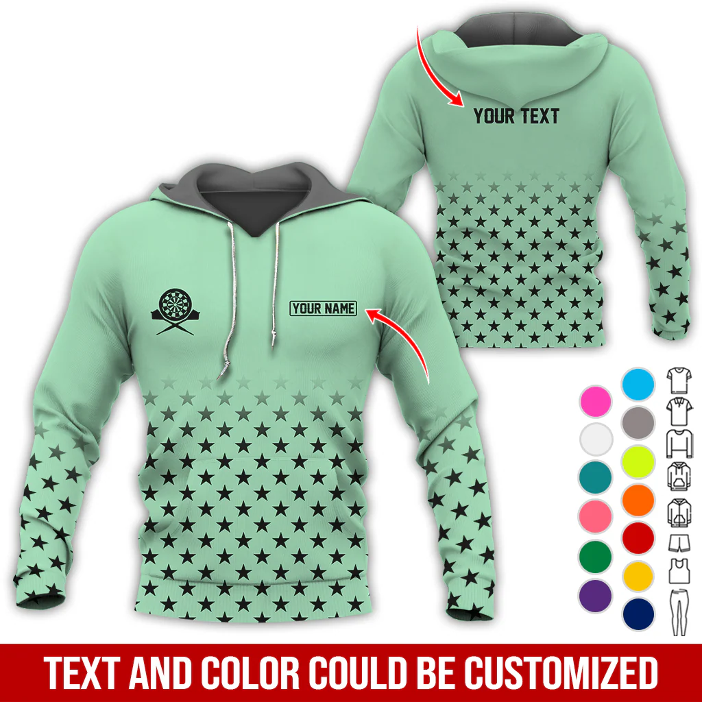 Customized Name & Text Darts Premium Hoodie, Black Stars Pattern Darts Hoodie, Perfect Gift For Darts Lovers, Darts Player - Image 5