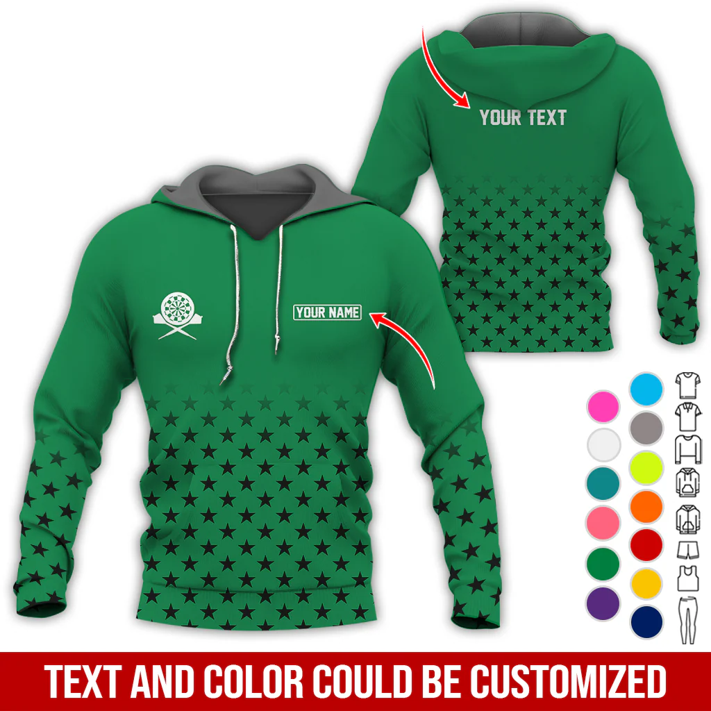 Customized Name & Text Darts Premium Hoodie, Black Stars Pattern Darts Hoodie, Perfect Gift For Darts Lovers, Darts Player - Image 7