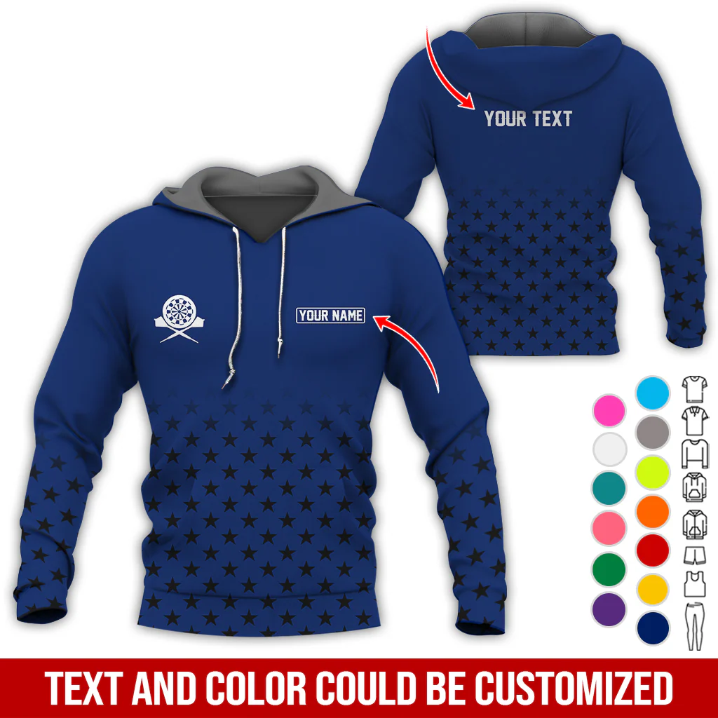 Customized Name & Text Darts Premium Hoodie, Black Stars Pattern Darts Hoodie, Perfect Gift For Darts Lovers, Darts Player - Image 9