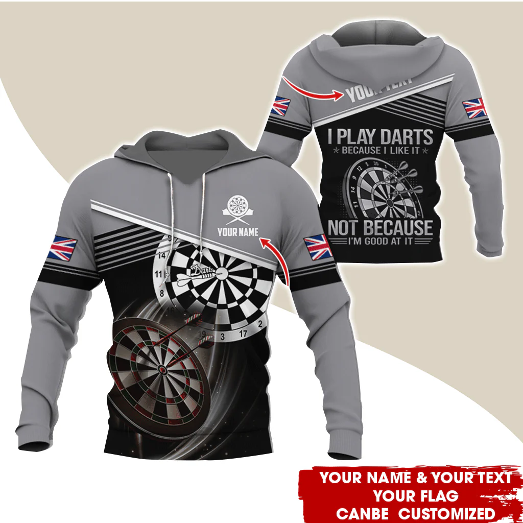 Customized Name & Text Darts Premium Hoodie, Custom National Flag, I Like Darts Hoodie For Men & Women, Perfect Gift For Darts Lovers, Darts Player - Image 2