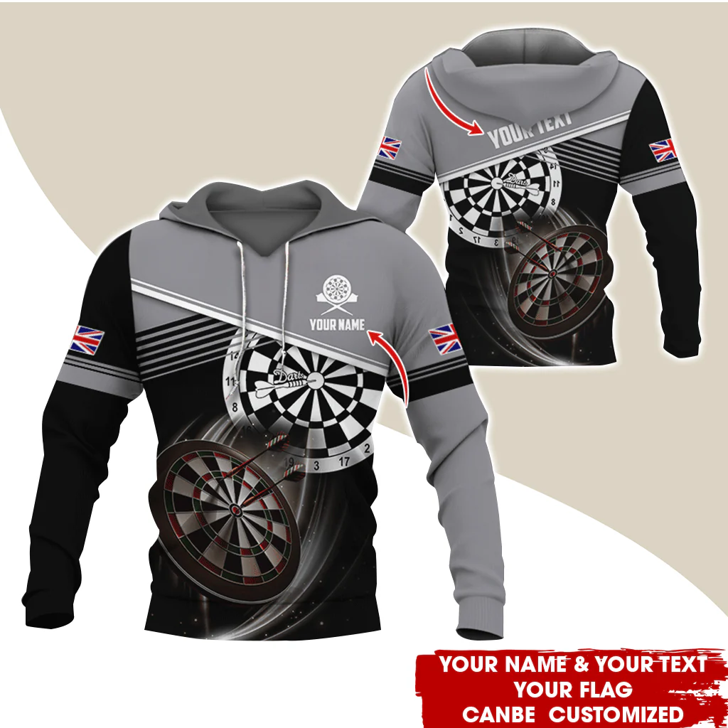 Customized Name & Text Darts Premium Hoodie, Custom Your Flag Hoodie, Perfect Gift For Darts Lovers, Friend, Family - Image 2