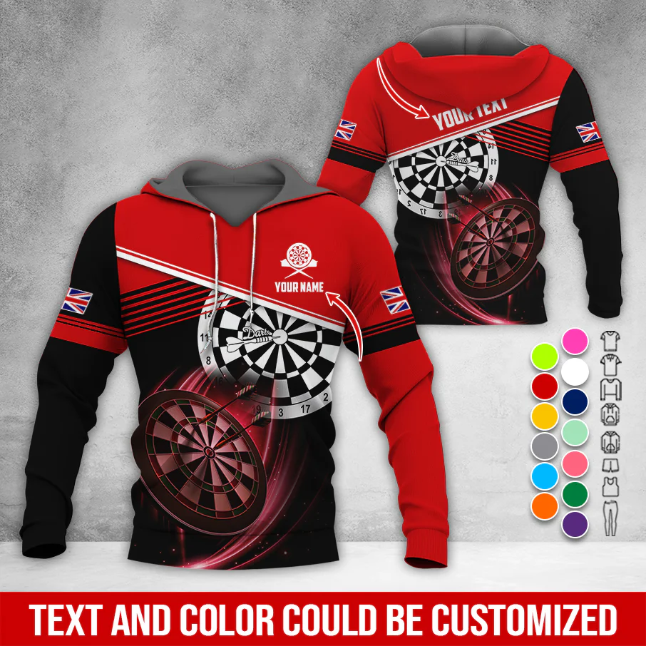 Customized Name & Text Darts Premium Hoodie, Custom Your Flag Hoodie, Perfect Gift For Darts Lovers, Friend, Family - Image 3