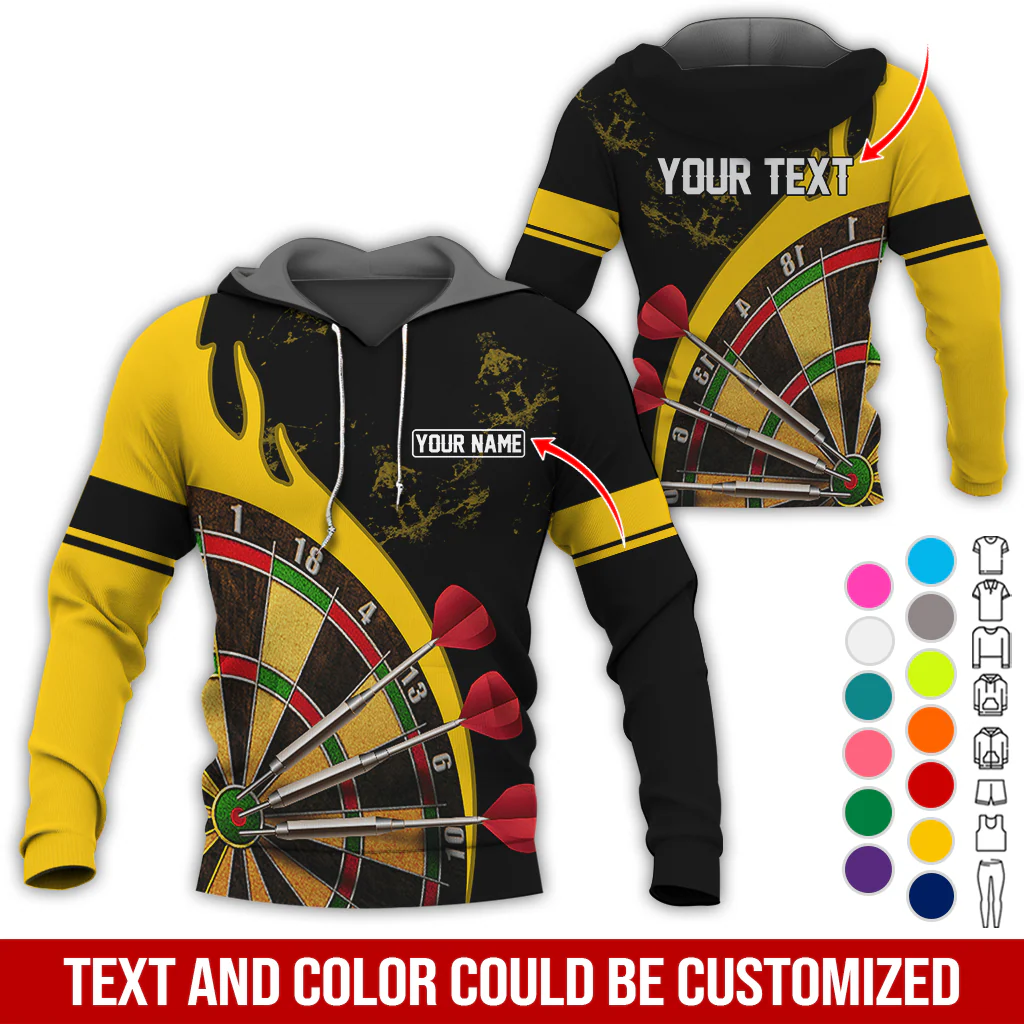 Customized Name & Text Darts Premium Hoodie, Darts & Fire Pattern Hoodie, Perfect Gift For Darts Lovers, Darts Player - Image 3