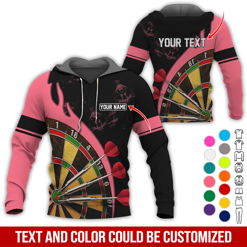 Customized Name & Text Darts Premium Hoodie, Darts & Fire Pattern Hoodie, Perfect Gift For Darts Lovers, Darts Player - Image 9