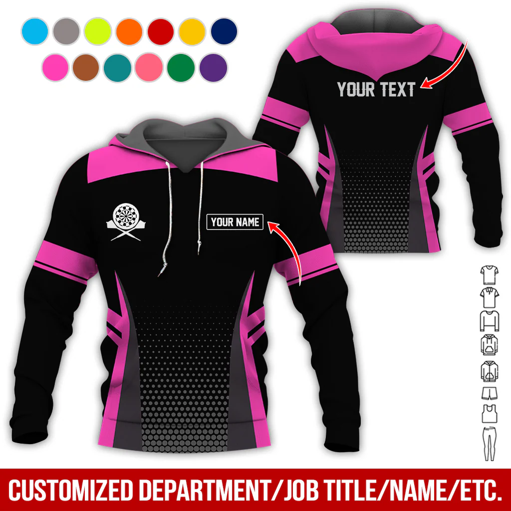 Customized Name & Text Darts Premium Hoodie, Grey Spot Pattern Darts Black Hoodie, Perfect Gift For Darts Lovers, Darts Player - Image 8