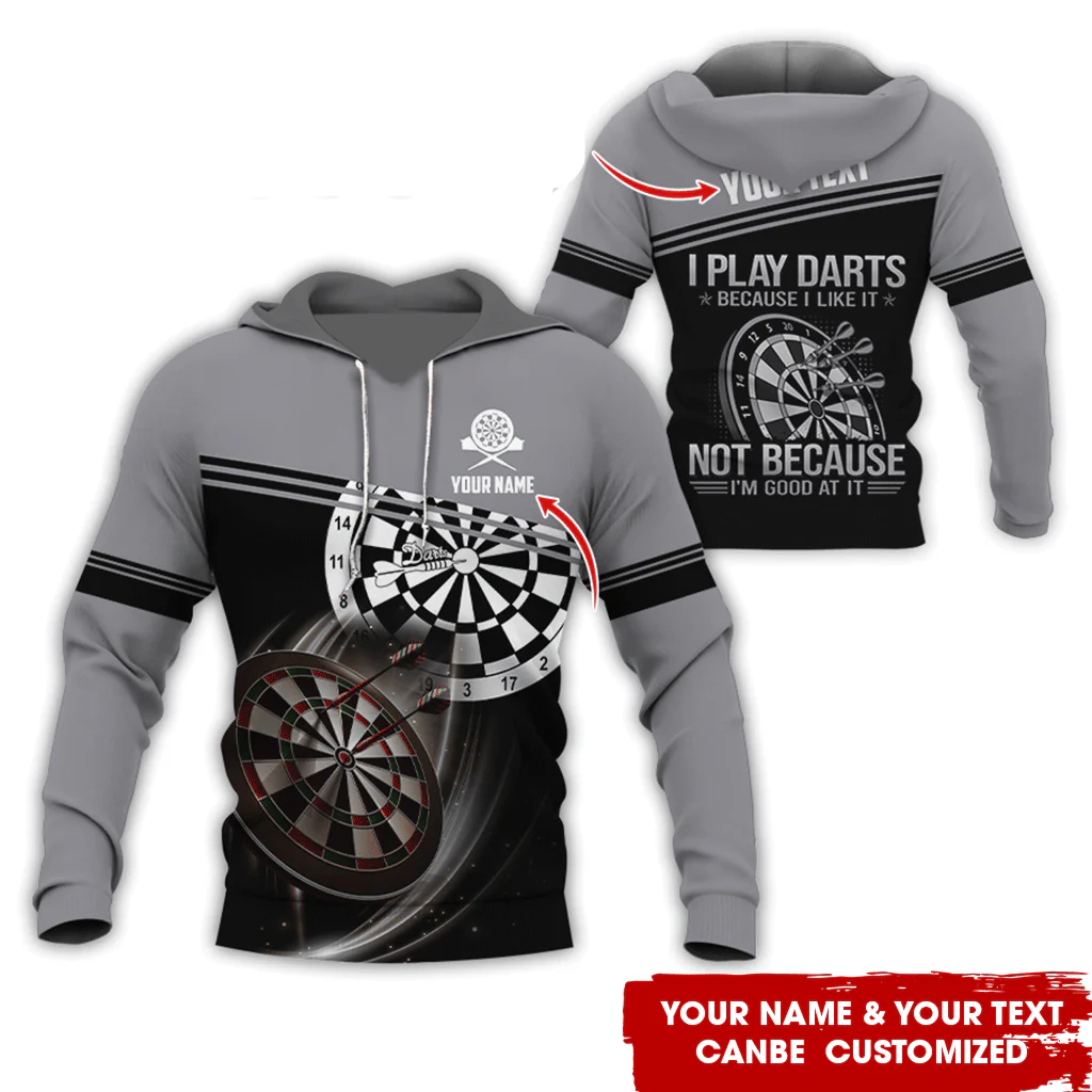 Customized Name & Text Darts Premium Hoodie, I Play Darts Because I Like It Hoodie For Men & Woman, Perfect Gift For Darts Lovers, Darts Player - Image 2