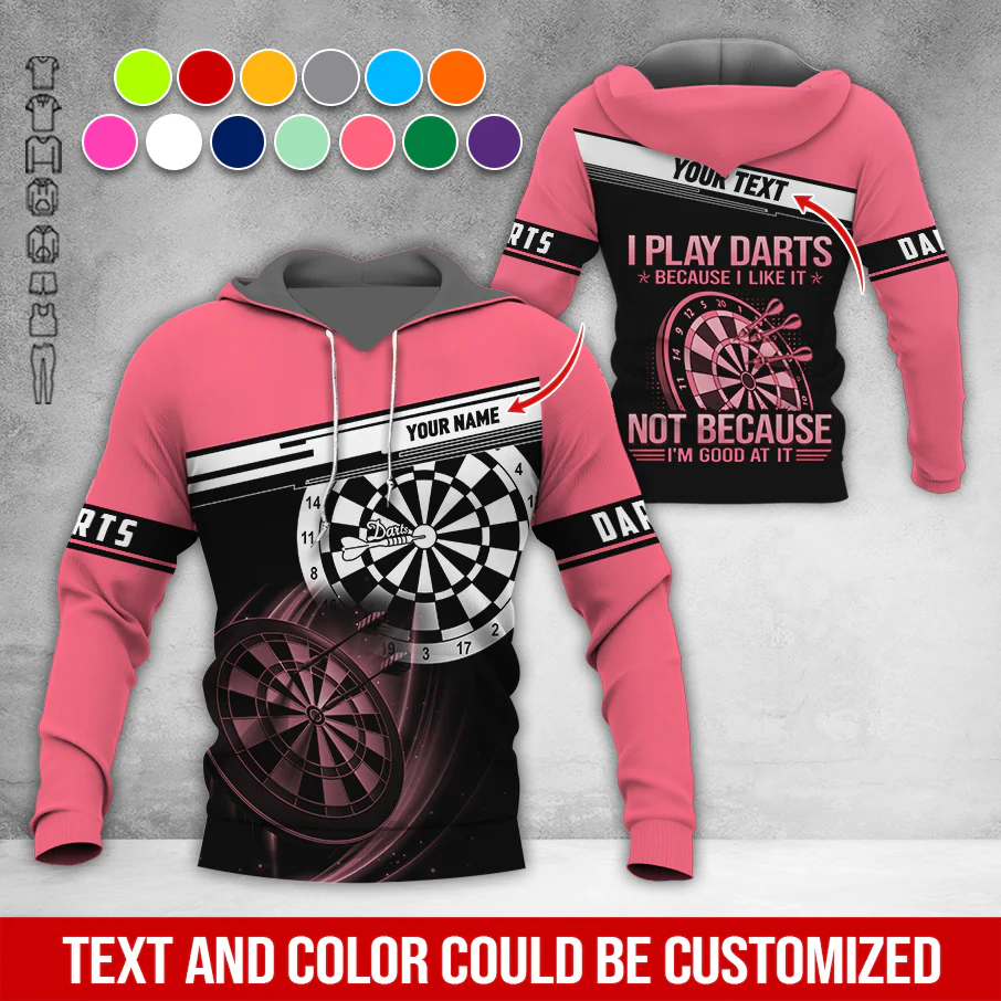 Customized Name & Text Darts Premium Hoodie, I Play Darts Because I Like It Not Because I'm Good At It Darts Hoodie, Perfect Gift For Darts Lovers, Darts Player - Image 3