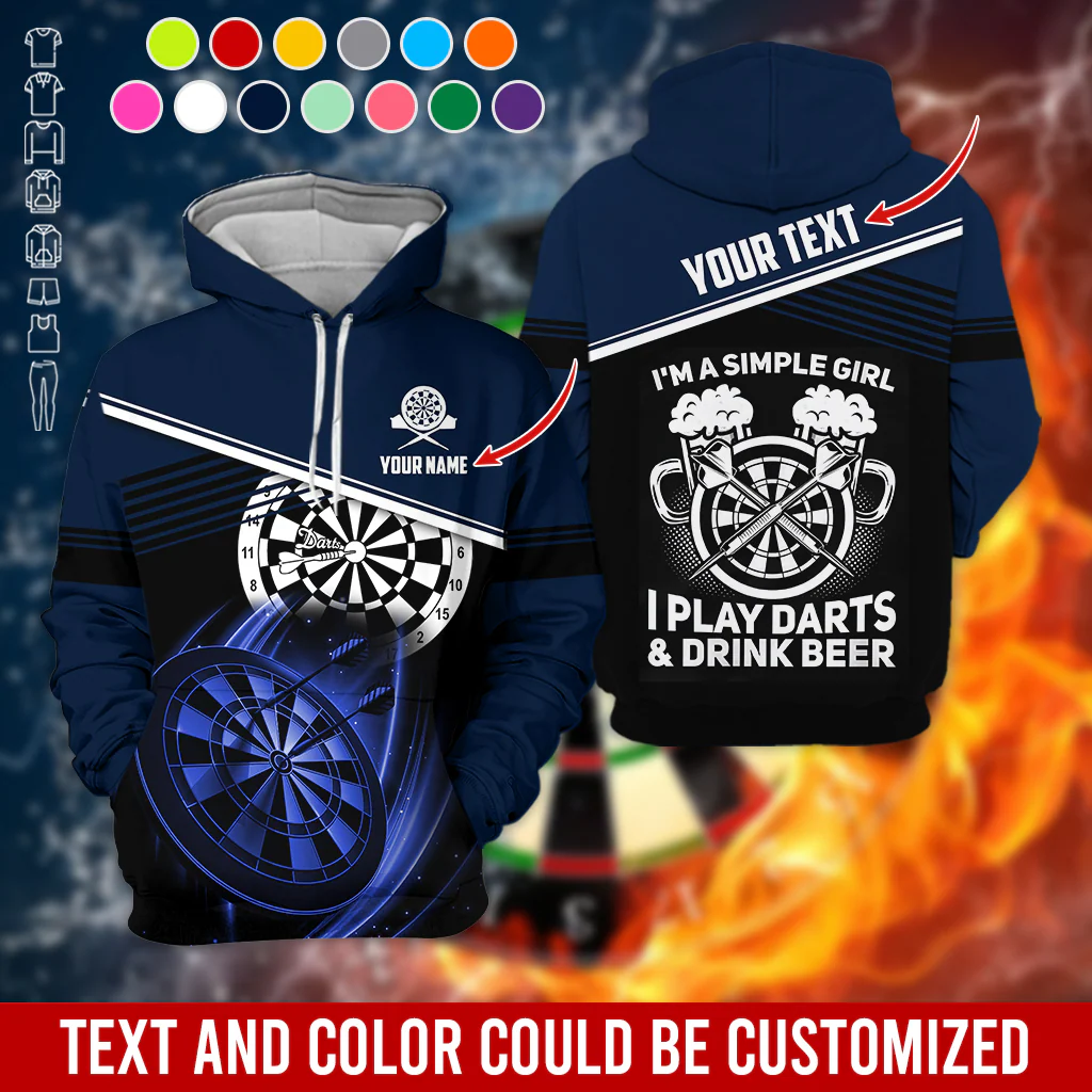 Customized Name & Text Darts Premium Hoodie, I'm A Simple Girl Darts Hoodie, Perfect Gift For Darts Lovers, Darts Player - Image 7