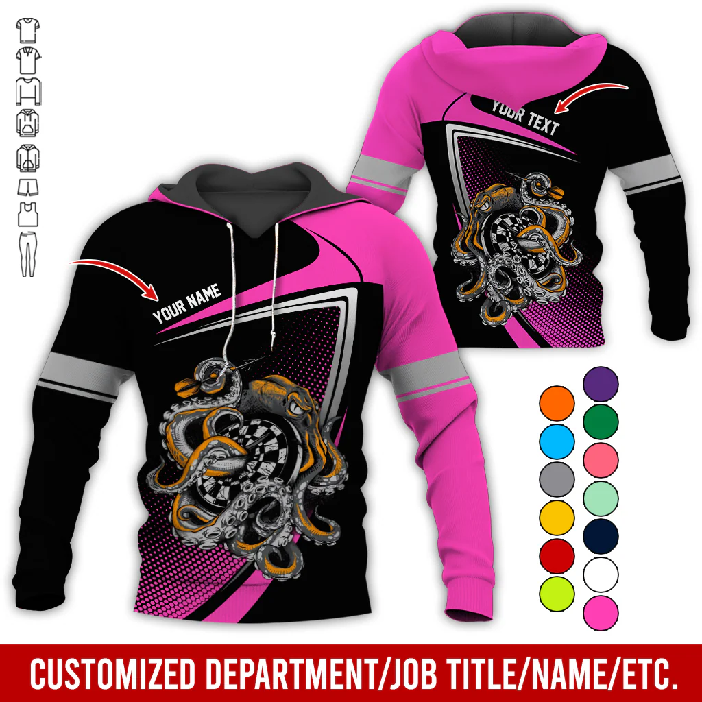 Customized Name & Text Darts Premium Hoodie, Octopus & Dartboard Pattern Darts Hoodie For Men & Women - Gift For Darts Lovers, Friend, Family - Image 10