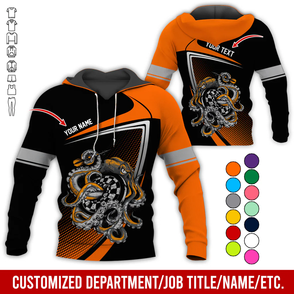 Customized Name & Text Darts Premium Hoodie, Octopus & Dartboard Pattern Darts Hoodie For Men & Women - Gift For Darts Lovers, Friend, Family - Image 11