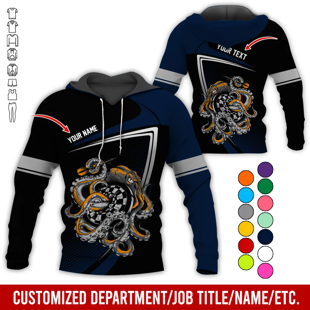 Customized Name & Text Darts Premium Hoodie, Octopus & Dartboard Pattern Darts Hoodie For Men & Women - Gift For Darts Lovers, Friend, Family - Image 9
