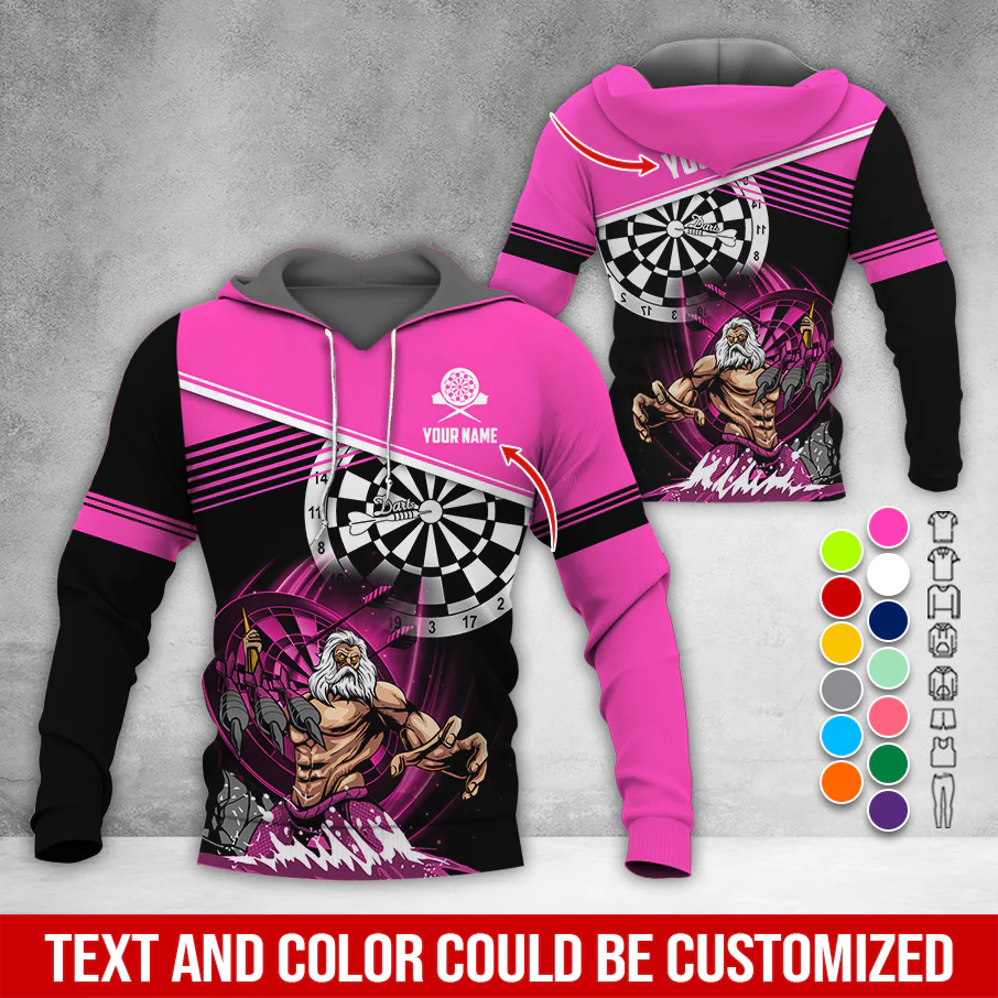 Customized Name & Text Darts Premium Hoodie, Poseidon Pattern Darts Hoodie, Perfect Gift For Darts Lovers, Darts Player - Image 10