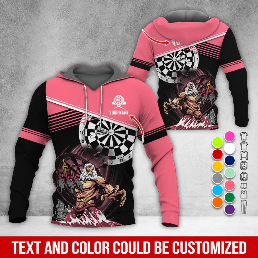 Customized Name & Text Darts Premium Hoodie, Poseidon Pattern Darts Hoodie, Perfect Gift For Darts Lovers, Darts Player - Image 12