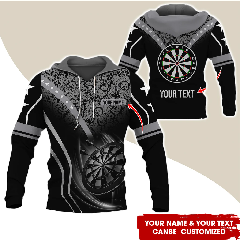 Customized Name & Text Darts Premium Hoodie, Tropical Leaves & Darts Pattern For Men & Women Hoodie, Perfect Gift For Darts Lovers, Darts Player - Image 2