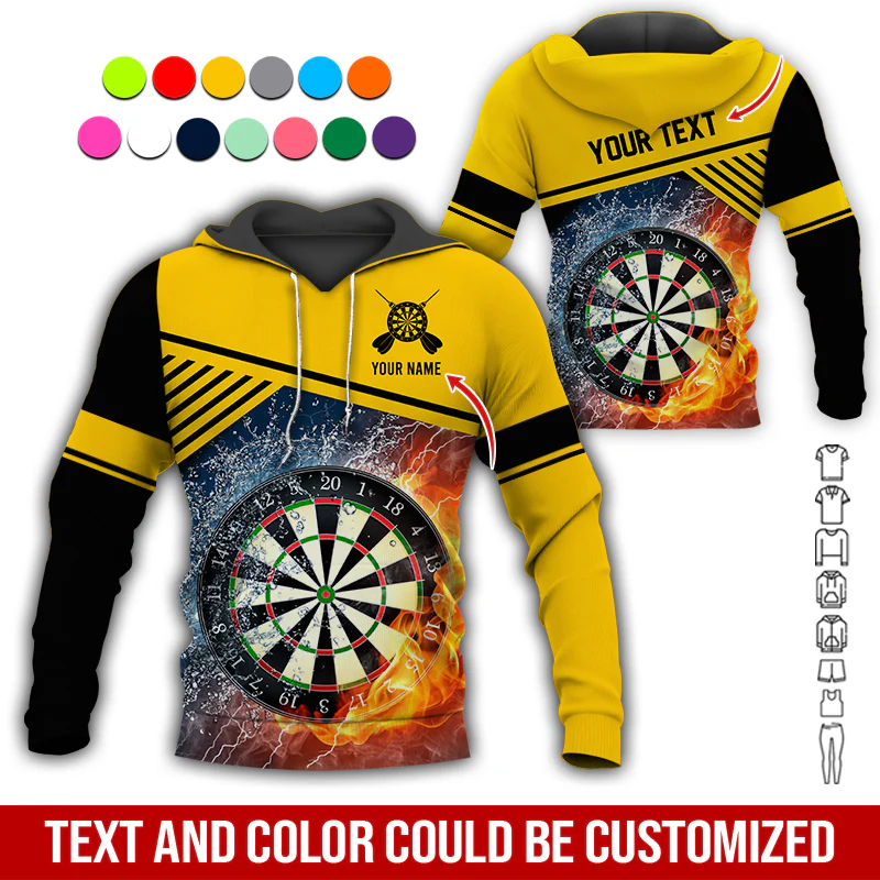 Customized Name & Text Darts Premium Hoodie, Water and Fire Dartboards Pattern Hoodie For Men & Women, Perfect Gift For Darts Lovers, Friend, Family - Image 5