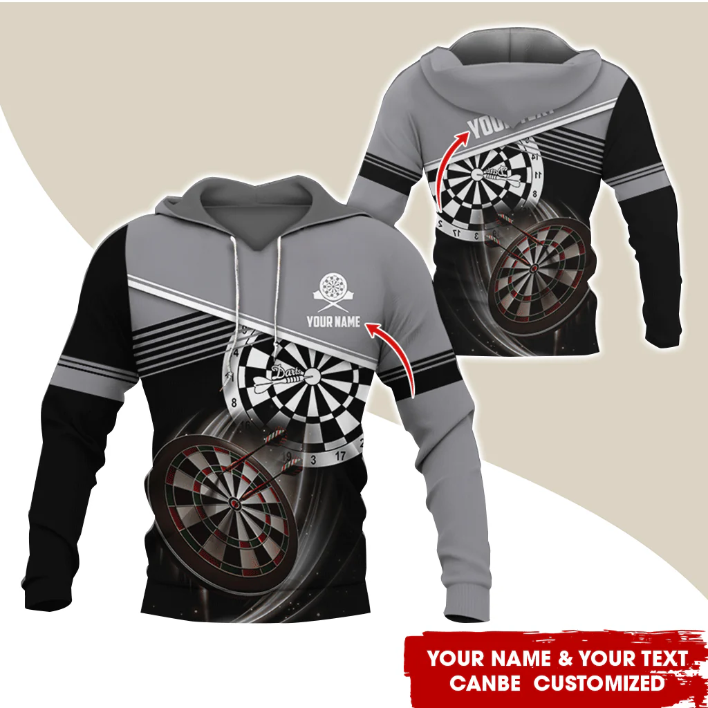 Customized Name & Text Darts Premium Hoodie, White Line & Darts Pattern Hoodie, Perfect Gift For Darts Lovers, Darts Player - Image 2