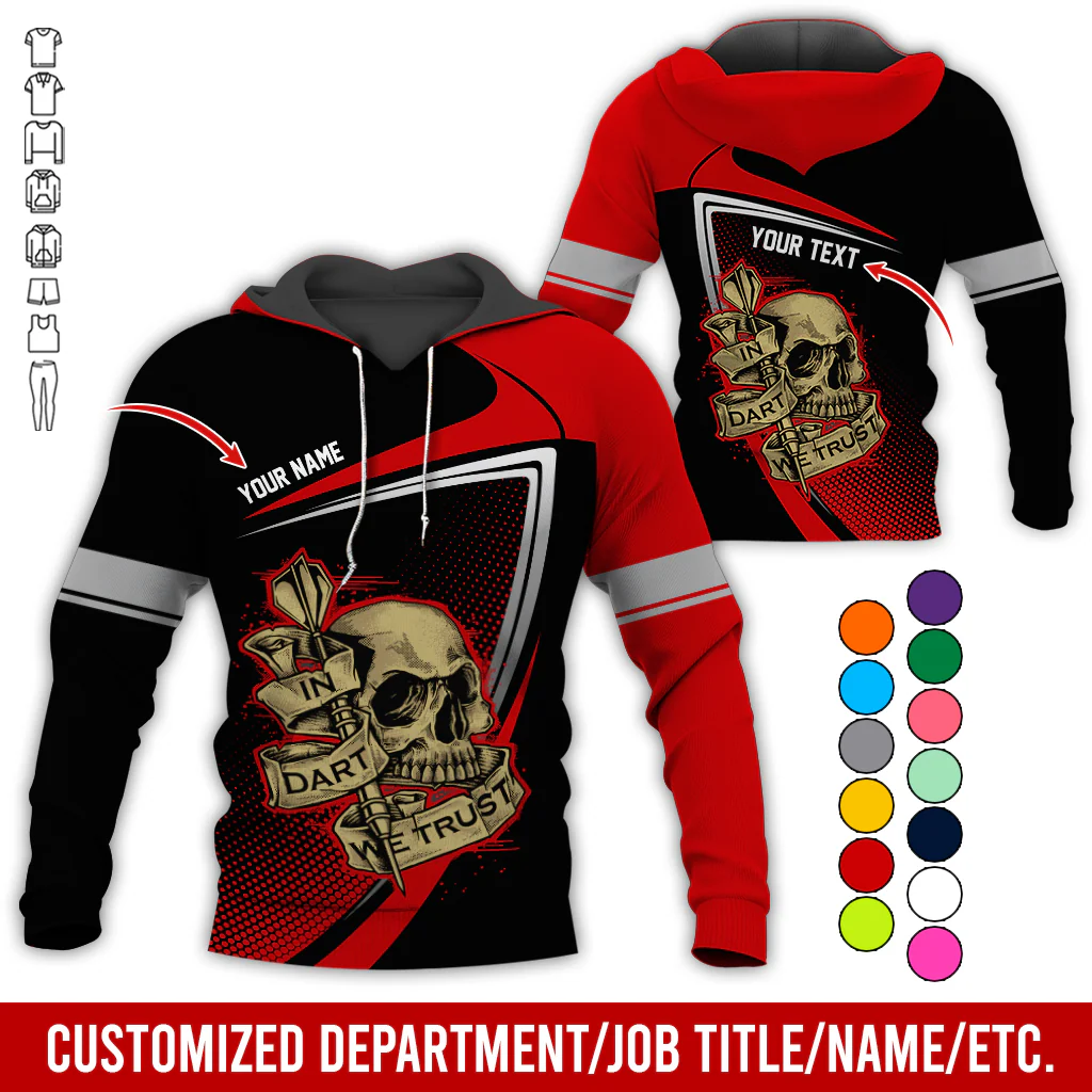 Customized Name & Text Darts Premium Skull  Hoodie, In Dart We Trust Hoodie For Men & Women - Gift For Darts Lovers, Friend, Family - Image 3