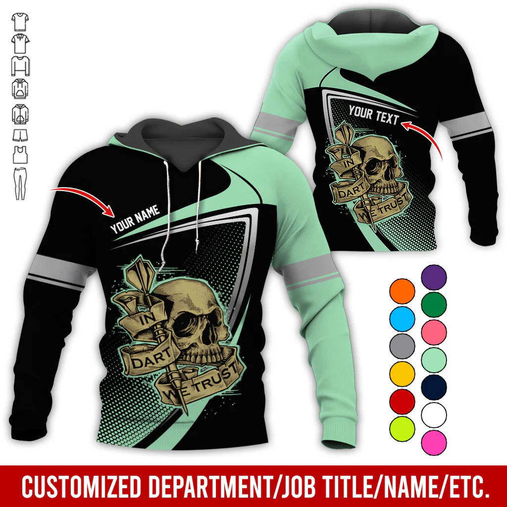 Customized Name & Text Darts Premium Skull  Hoodie, In Dart We Trust Hoodie For Men & Women - Gift For Darts Lovers, Friend, Family - Image 4