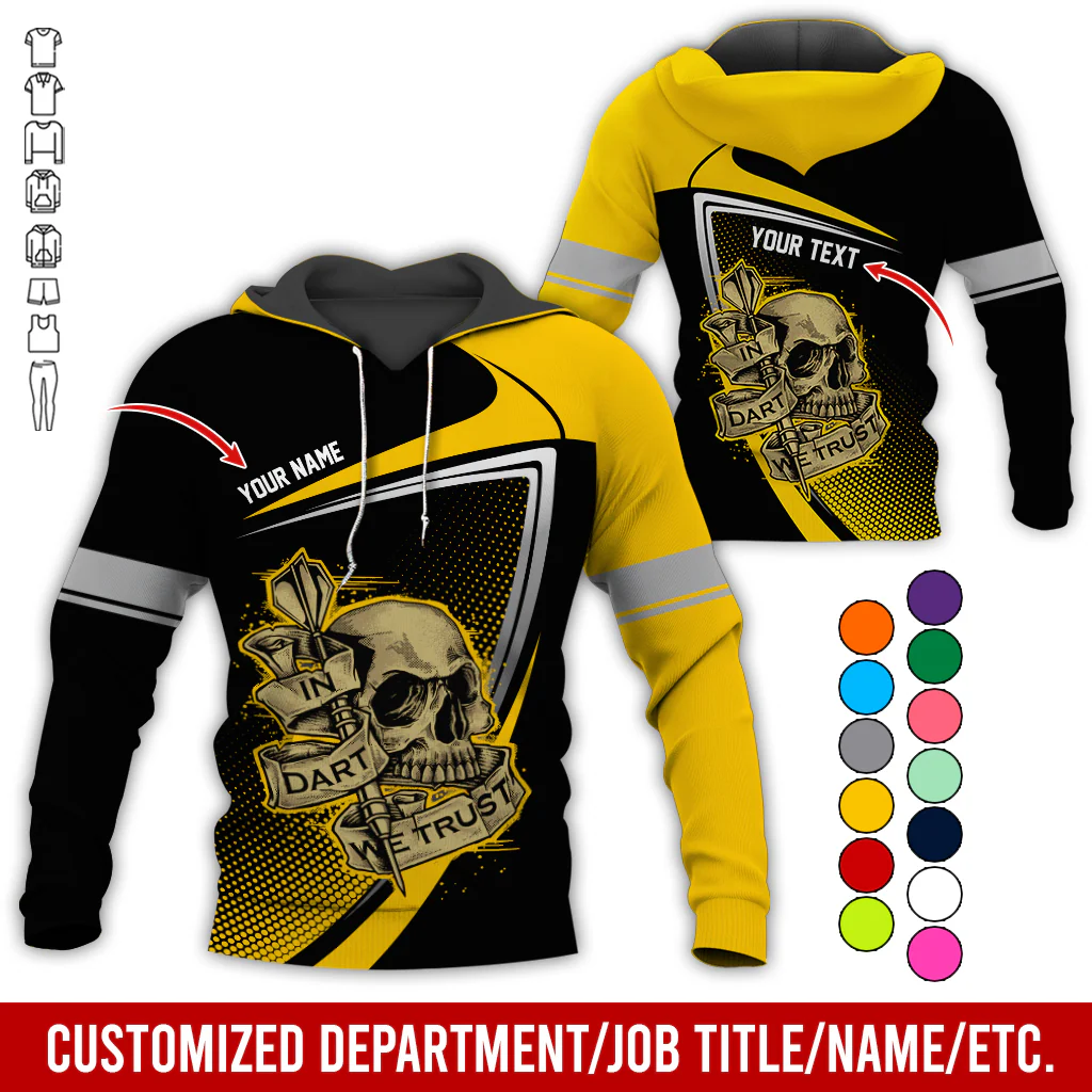 Customized Name & Text Darts Premium Skull  Hoodie, In Dart We Trust Hoodie For Men & Women - Gift For Darts Lovers, Friend, Family - Image 5