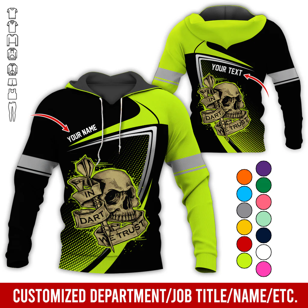 Customized Name & Text Darts Premium Skull  Hoodie, In Dart We Trust Hoodie For Men & Women - Gift For Darts Lovers, Friend, Family - Image 7