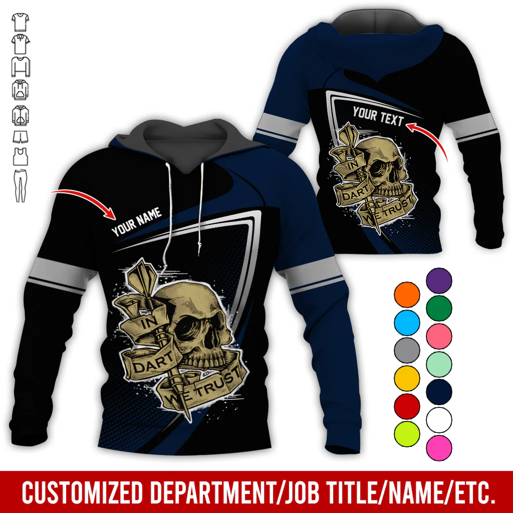 Customized Name & Text Darts Premium Skull  Hoodie, In Dart We Trust Hoodie For Men & Women - Gift For Darts Lovers, Friend, Family - Image 8