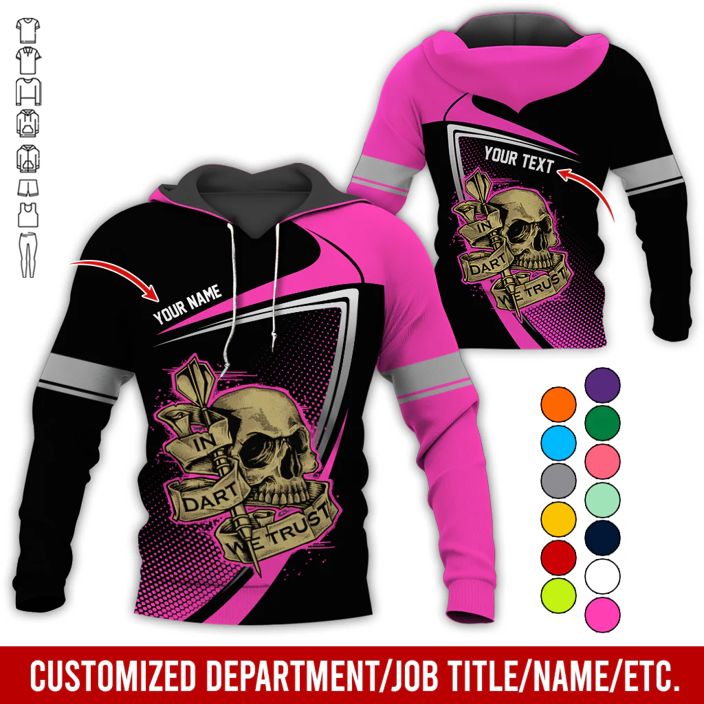 Customized Name & Text Darts Premium Skull  Hoodie, In Dart We Trust Hoodie For Men & Women - Gift For Darts Lovers, Friend, Family - Image 9