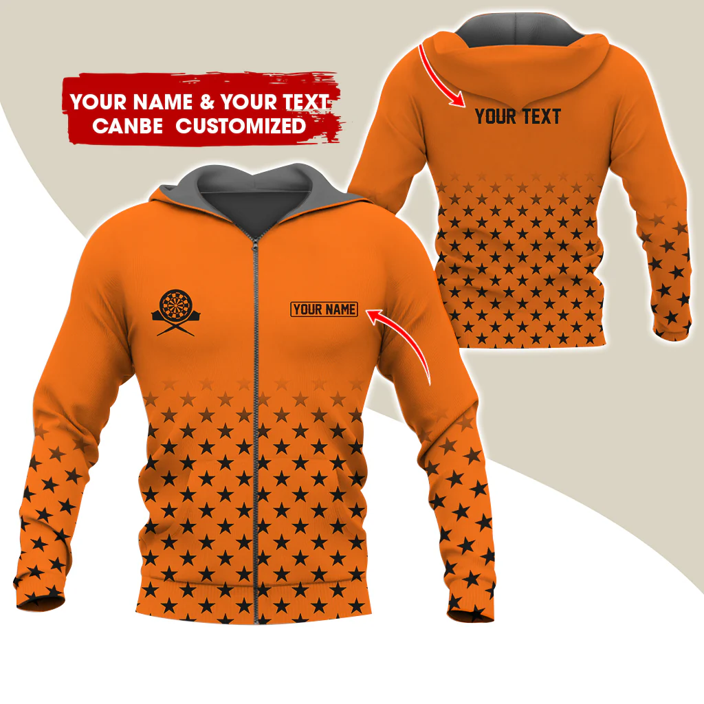 Customized Name & Text Darts Premium Zip Hoodie, Custom Name Darts Zip Hoodie For Men & Women - Gift For Darts Lovers, Darts Players - Image 5