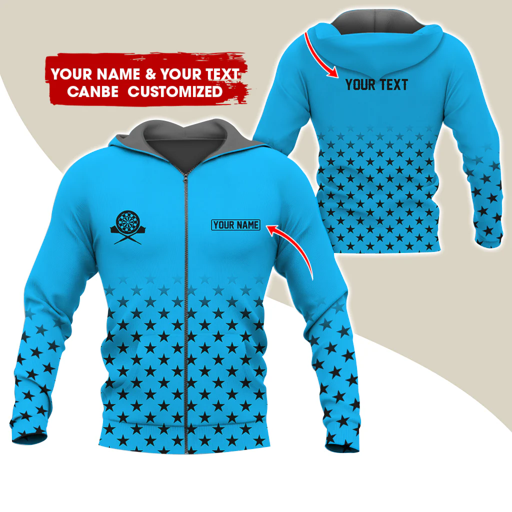 Customized Name & Text Darts Premium Zip Hoodie, Custom Name Darts Zip Hoodie For Men & Women - Gift For Darts Lovers, Darts Players - Image 6