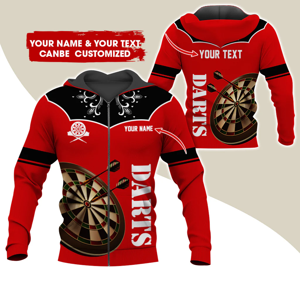 Customized Name & Text Darts Premium Zip Hoodie, Personalized Dartboard Zip Hoodie For Men & Women - Gift For Darts Lovers, Darts Players - Image 5