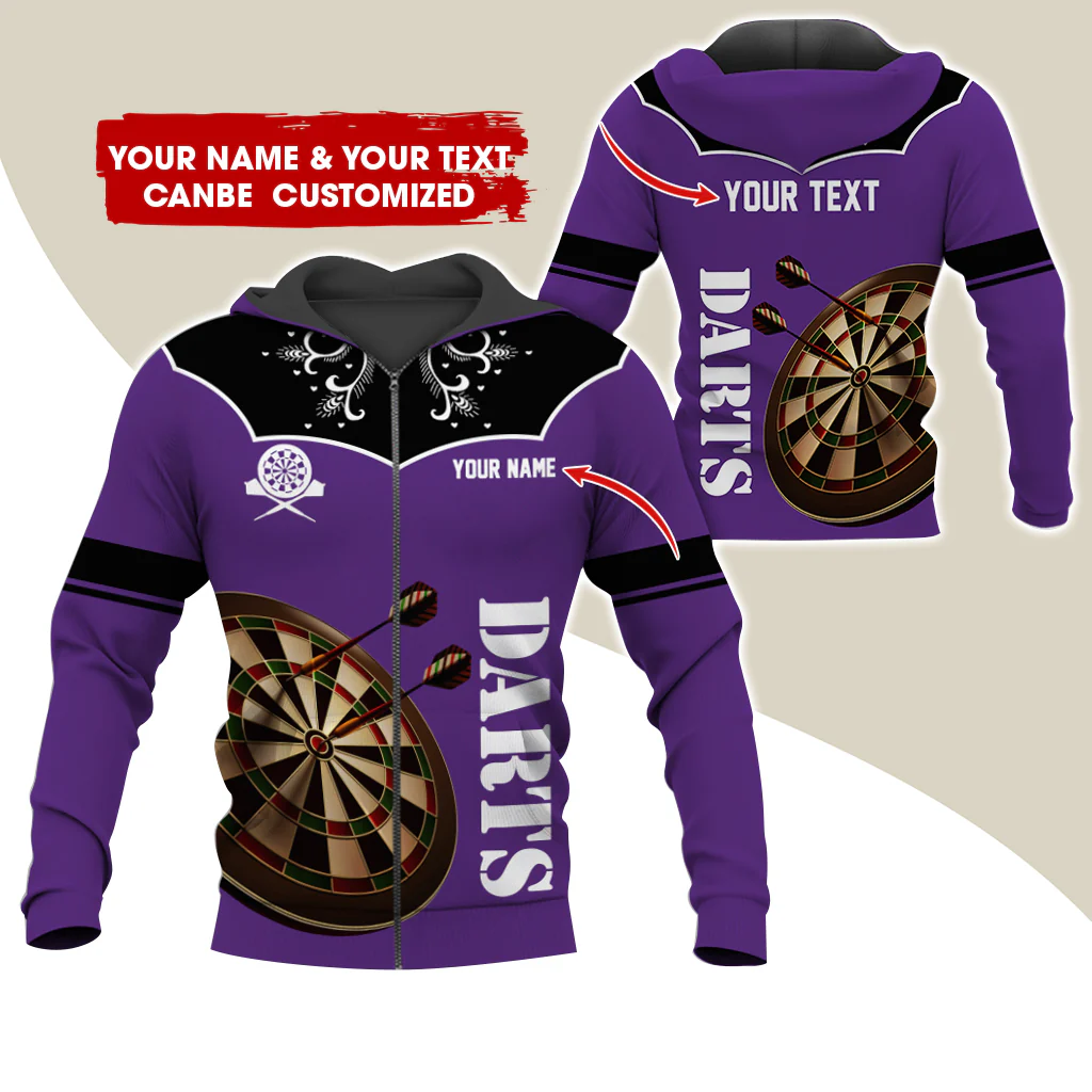 Customized Name & Text Darts Premium Zip Hoodie, Personalized Dartboard Zip Hoodie For Men & Women - Gift For Darts Lovers, Darts Players - Image 7