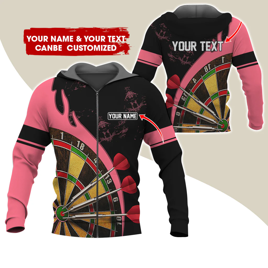 Customized Name & Text Darts Premium Zip Hoodie, Personalized Darts Is My Life Zip Hoodie For Men & Women - Gift For Darts Lovers, Darts Players - Image 3
