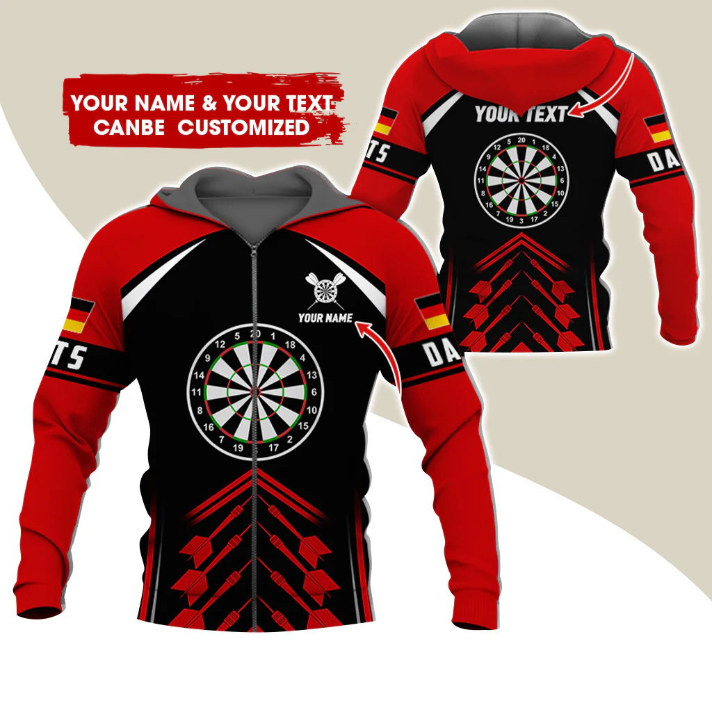Customized Name & Text Darts Premium Zip Hoodie, Personalized German Flag Darts Zip Hoodie For Men & Women - Gift For Darts Lovers, Darts Players - Image 5
