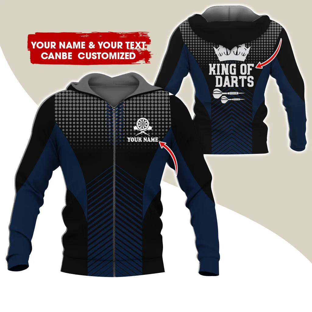 Customized Name & Text Darts Premium Zip Hoodie, Personalized King Of Darts Zip Hoodie For Men & Women - Gift For Darts Lovers, Darts Players - Image 4