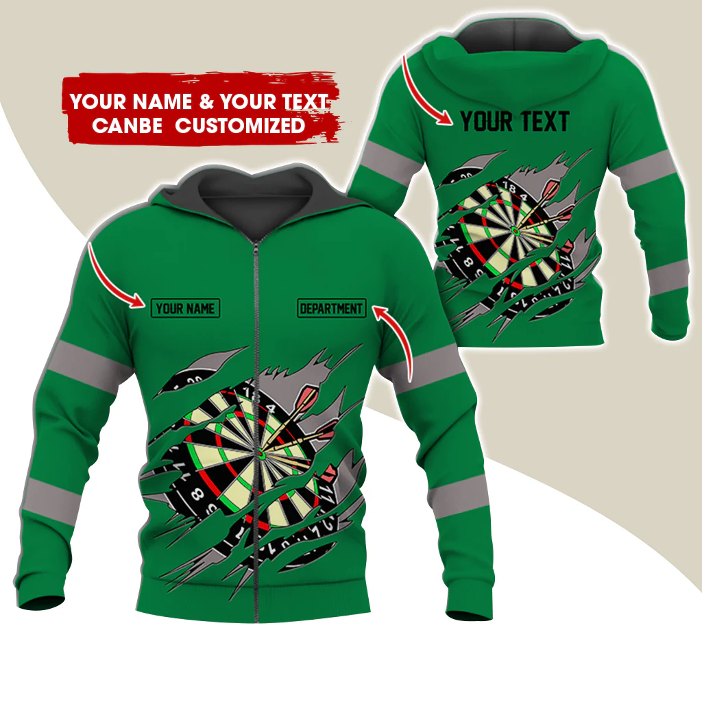 Customized Name & Text Darts Premium Zip Hoodie, Personalized Name & Text Dartboard Zip Hoodie For Men & Women - Gift For Darts Lovers, Darts Players - Image 2