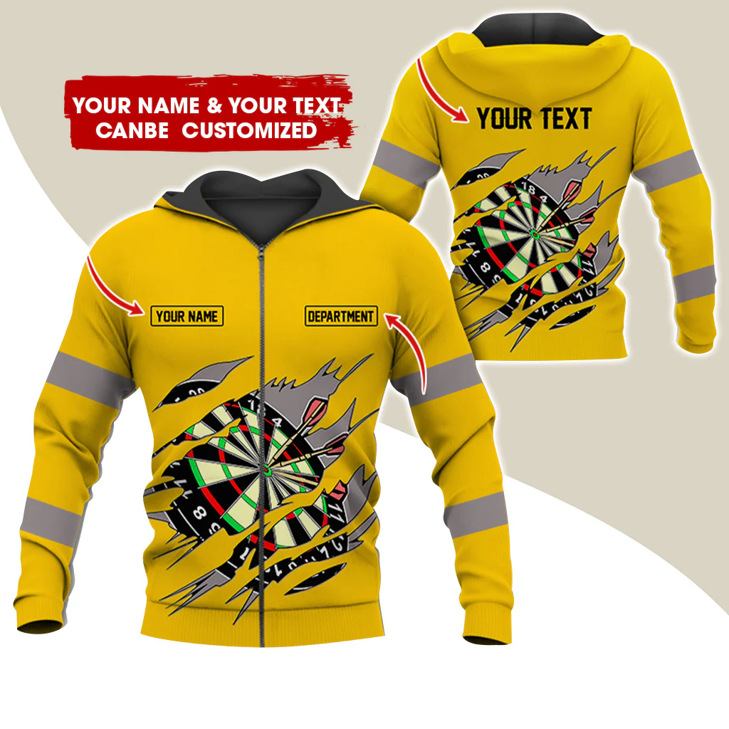 Customized Name & Text Darts Premium Zip Hoodie, Personalized Name & Text Dartboard Zip Hoodie For Men & Women - Gift For Darts Lovers, Darts Players - Image 6