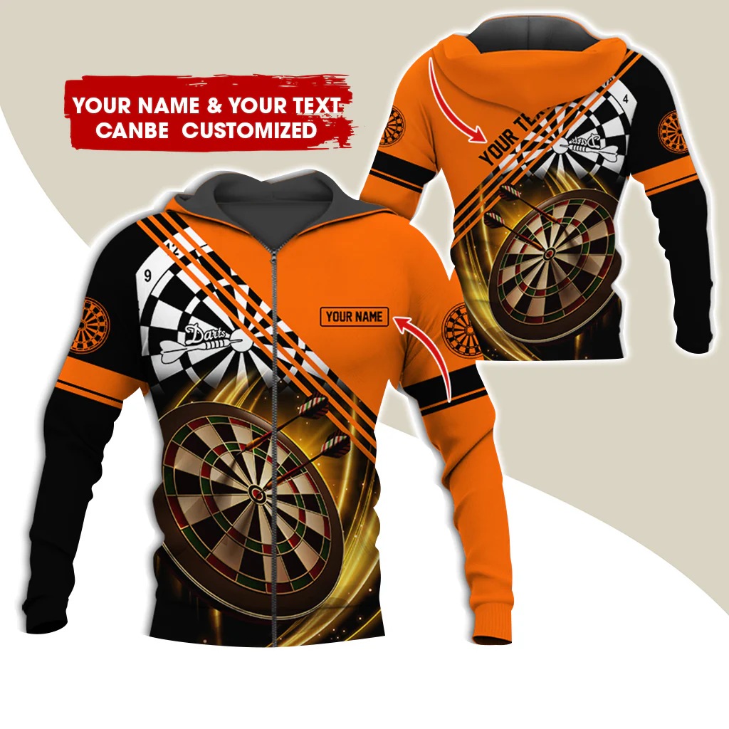 Customized Name & Text Darts Premium Zip Hoodie, Personalized Team Play Darts Zip Hoodie For Men & Women - Gift For Darts Lovers, Darts Players - Image 2