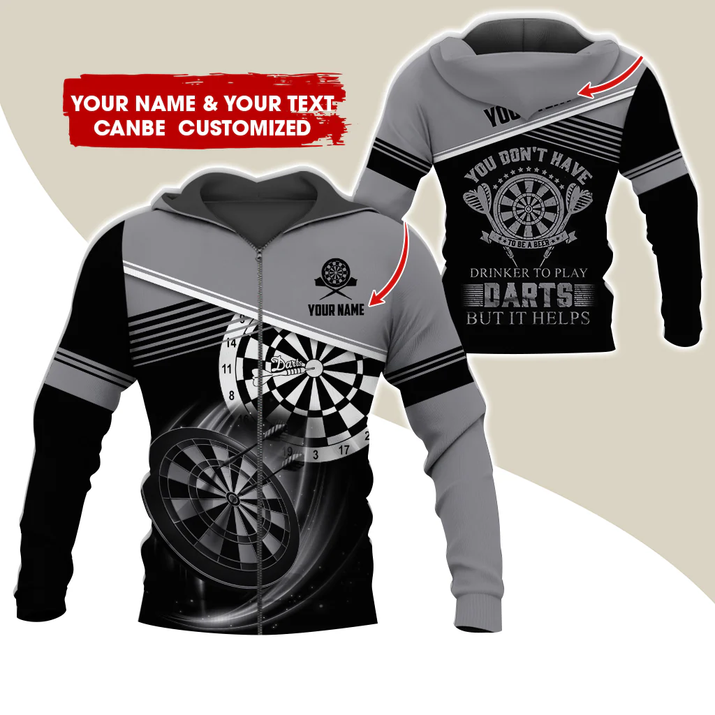 Customized Name & Text Darts Premium Zip Hoodie, Personalized You Don't Have Darts Zip Hoodie For Men & Women - Gift For Darts Lovers, Darts Players - Image 2