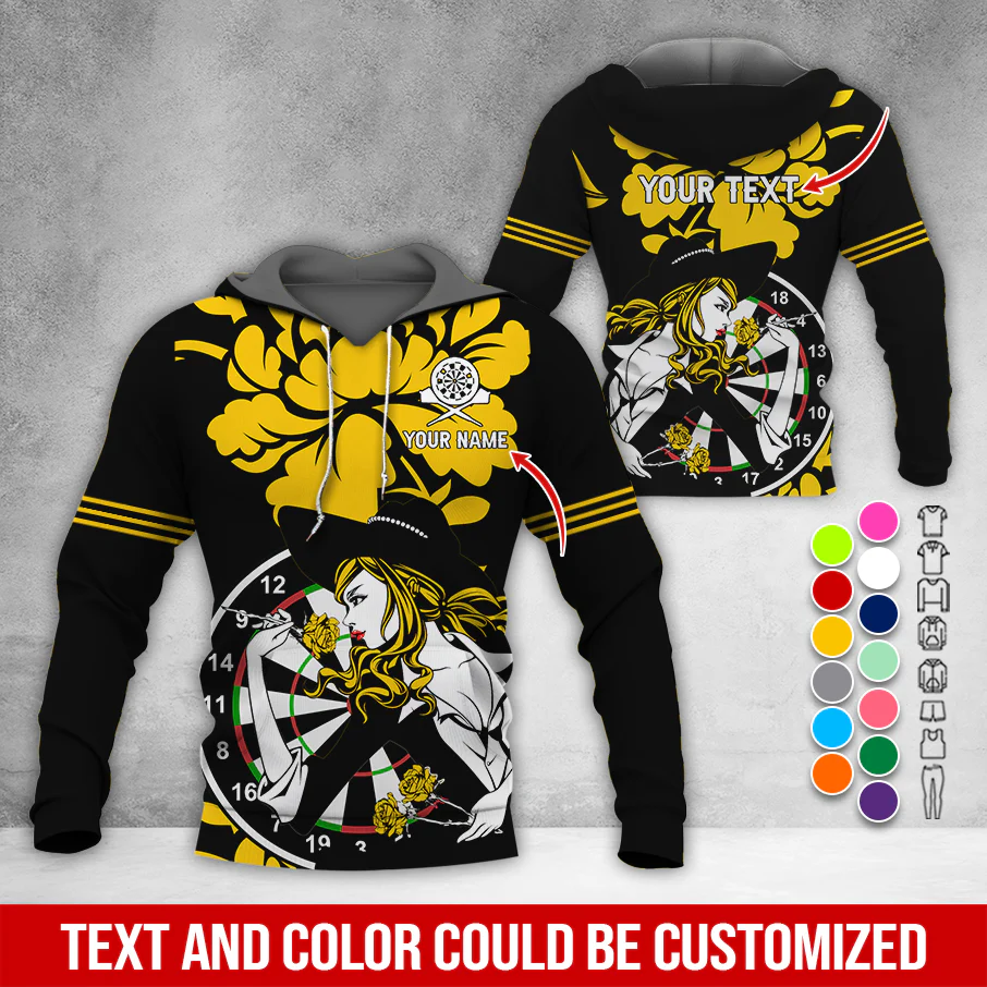 Customized Name & Text Darts Rose Premium Hoodie, Darts & Rose Girl Hoodie, Perfect Gift For Darts Lovers, Friend, Family - Image 3