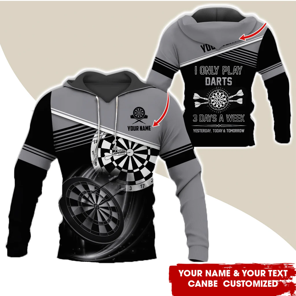 Customized Name & Text Darts Skull Premium Hoodie, I Only Play Darts 3 Days a Week Hoodie, Perfect Gift For Darts Lovers, Darts Player - Image 2