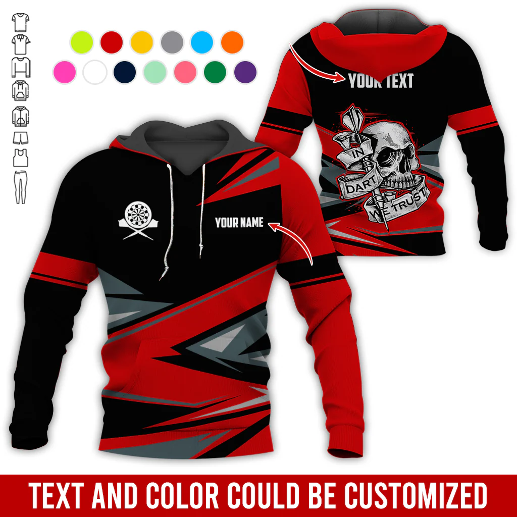 Customized Name & Text Darts Skull Premium Hoodie, In Darts We Trust Hoodie For Men & Women, Perfect Gift For Darts Lovers, Friend, Family - Image 3