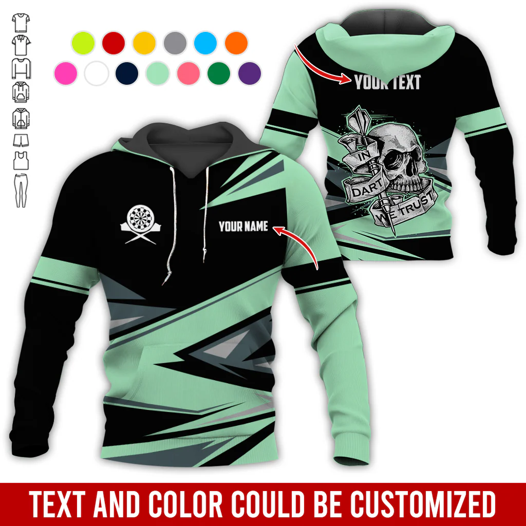 Customized Name & Text Darts Skull Premium Hoodie, In Darts We Trust Hoodie For Men & Women, Perfect Gift For Darts Lovers, Friend, Family - Image 4