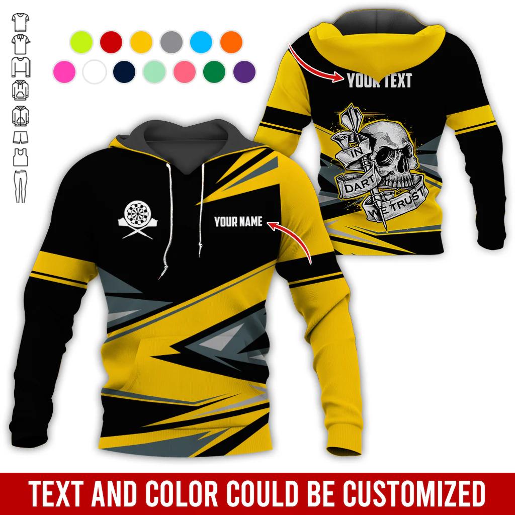 Customized Name & Text Darts Skull Premium Hoodie, In Darts We Trust Hoodie For Men & Women, Perfect Gift For Darts Lovers, Friend, Family - Image 5